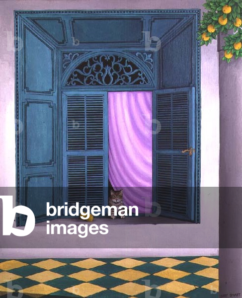 A Cat in the Window, Marrakesh, 1989 (acrylic on linen)