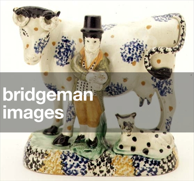 Farmer and cow with calf, Yorkshire, c.1810 (pottery)