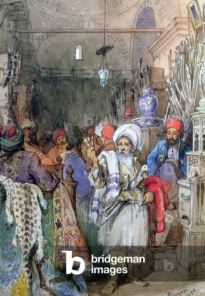 Vendors in the Covered Bazaar, Istanbul, 1851 (w/c)