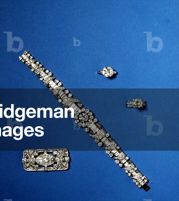 Selection of diamond jewellery; brilliant cut rings; brilliant and baguette cut bracelet; Art Deco panel brooch