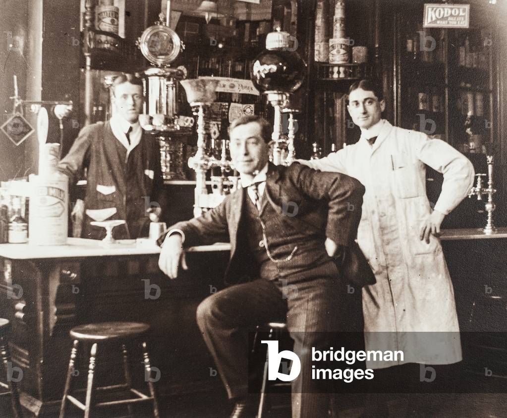 Copy Print of Three Men Posing in Drug Store, c.1895 (silver gelatin print)