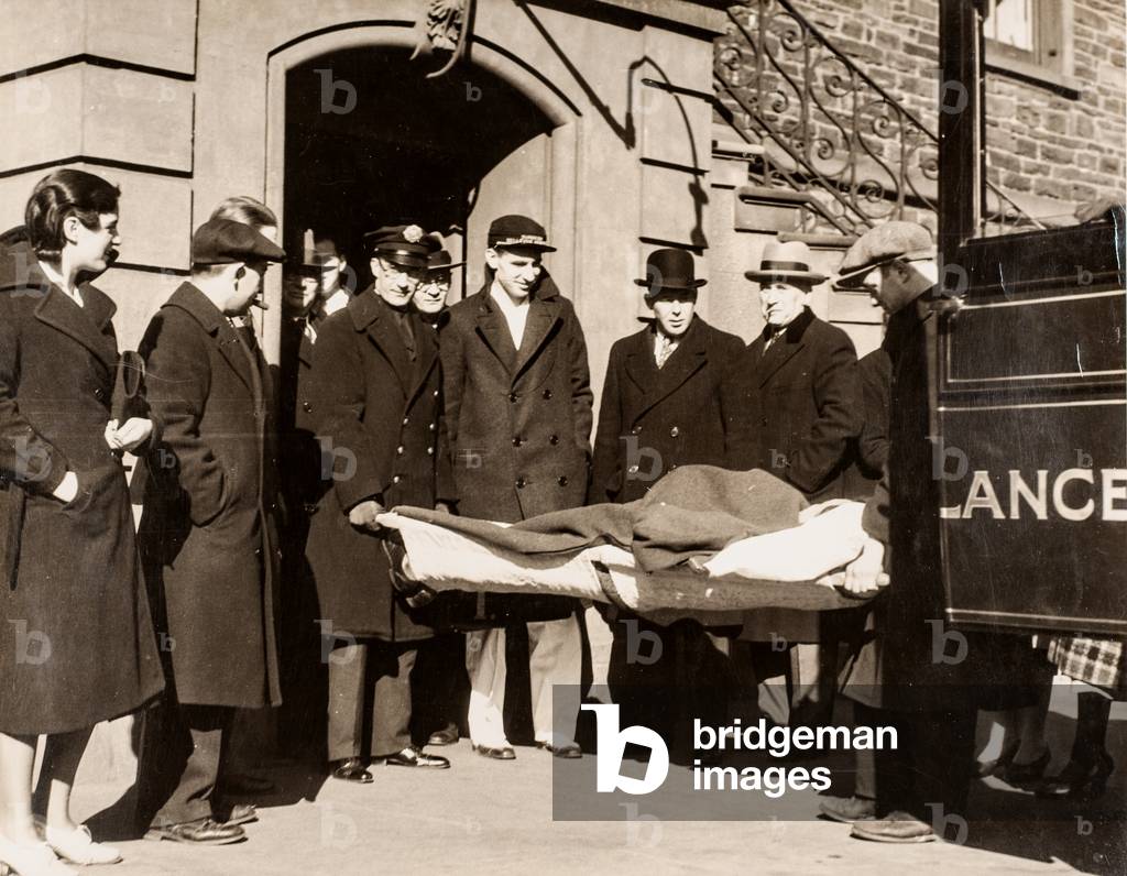 Crowd Watches as a Patient is Loaded into Ambulance, New York, c.1935 (silver gelatin print)
