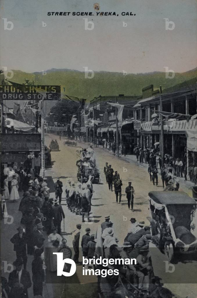 Churchill Drug Store, Streetscene, Yreka, CA, USA, 1912 (postcard)