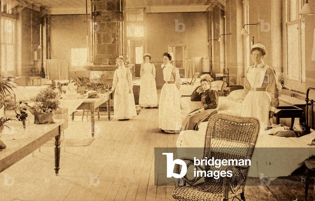 Nurses in a recovery ward, UK, c.1890 (postcard)