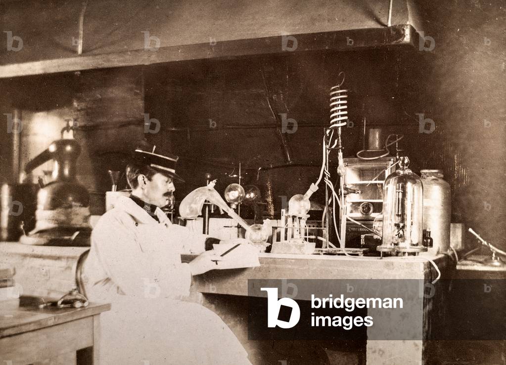 Military Scientist at Lab Table, c.1900 (postcard)