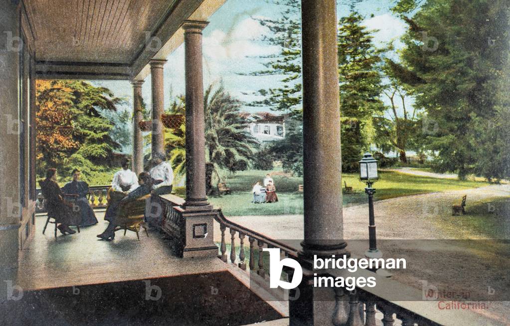 Winter in California Colorized Postcard with Advertisement for Pepso-Laxatone on Reverse, Los Angeles, CA, USA, 1909 (postcard)