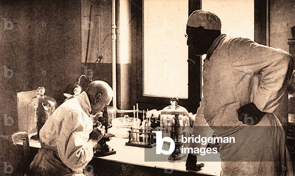 Scientists in Children's Clinic Laboratory, Paris, France, 1934 (postcard)