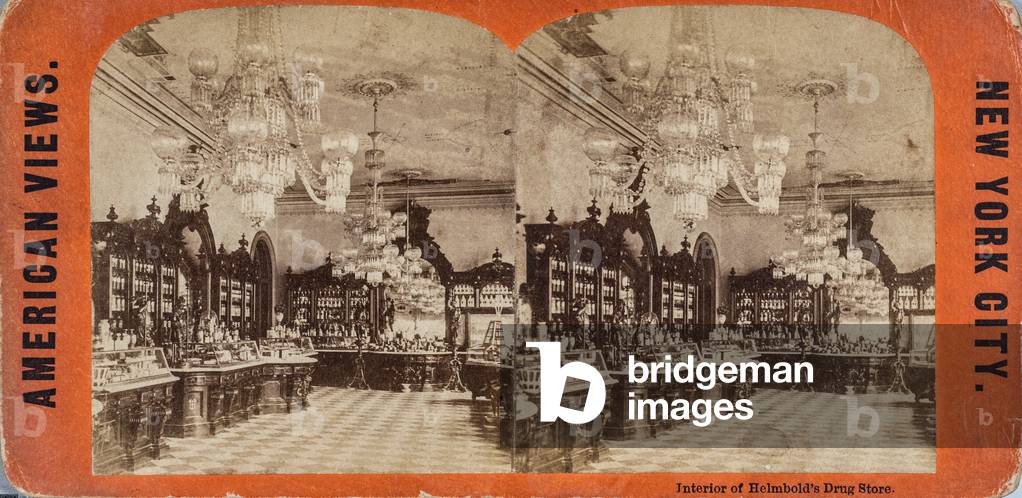 Interior of Helmbold’s Drug Store, New York City, USA, c.1895 (stereoview)