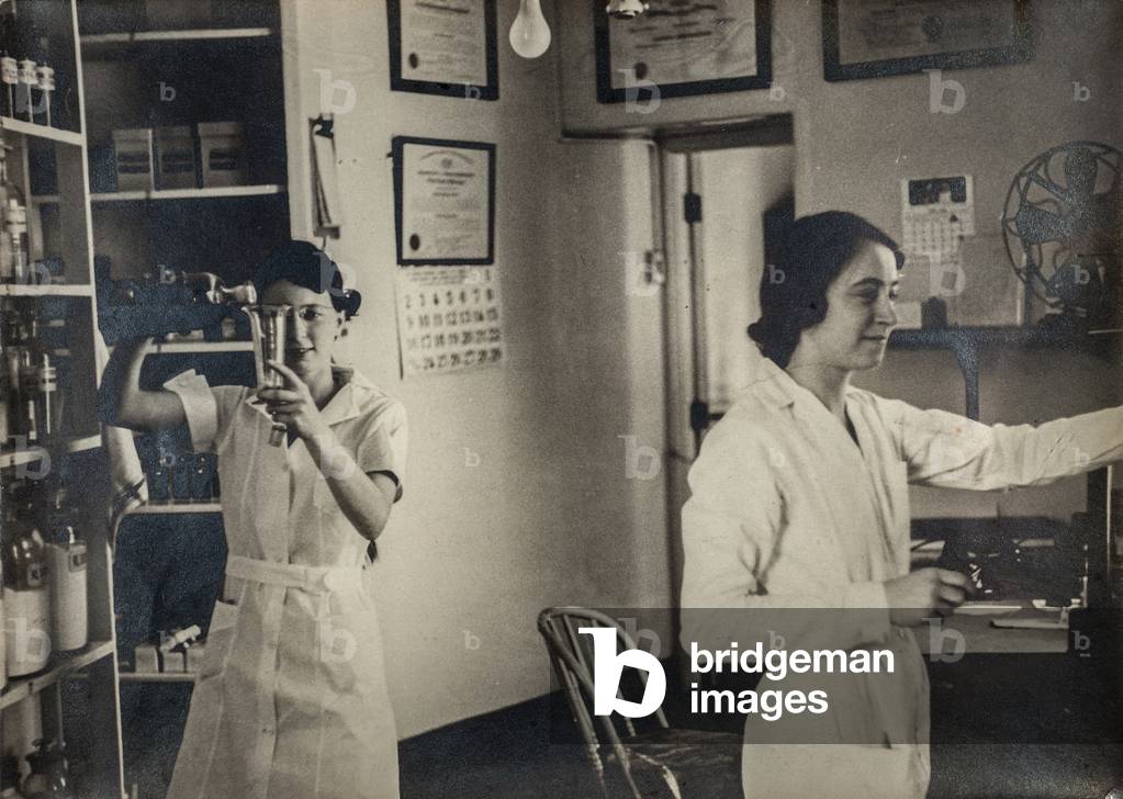 Two Female Pharmacists at Work, One Identified, c.1930 (silver gelatin print)