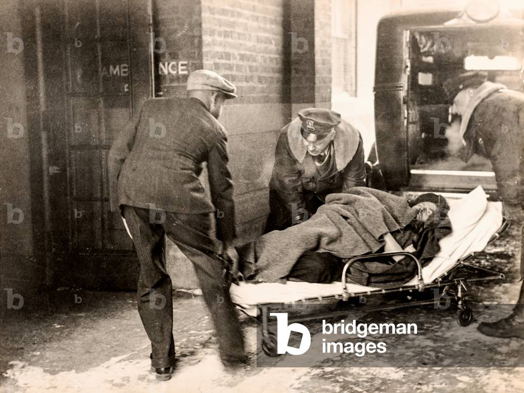 Poison Alcohol Victim Loaded Off Ambulance, Gloversville, NY, 1935 (silver gelatin print)