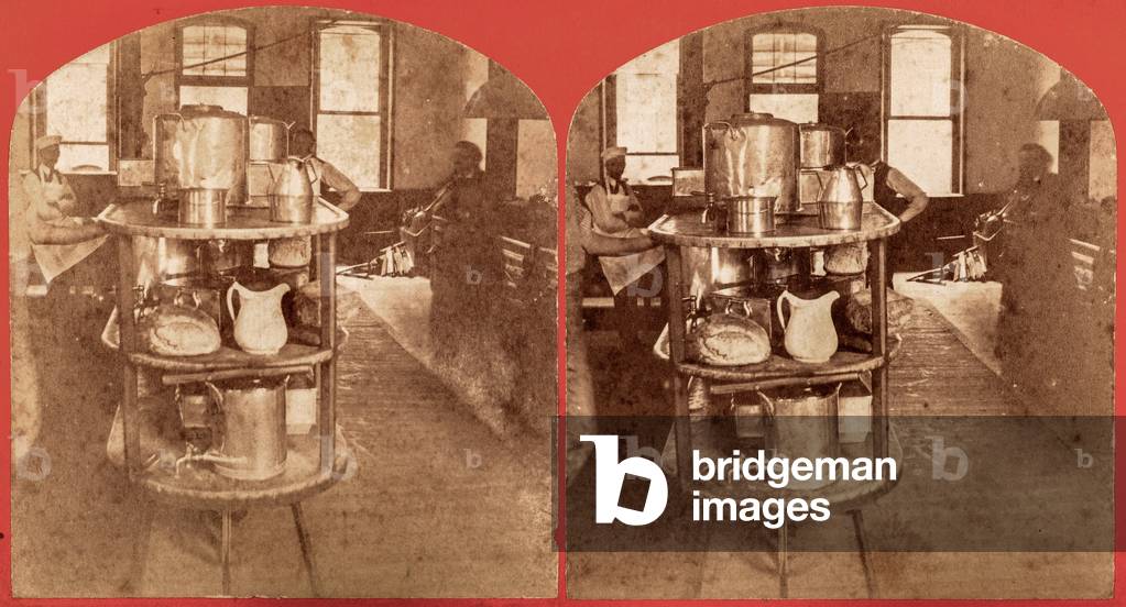 Carts with Food in the Underground Rail Room of the Willard Asylum, Ovid, NY, US, c.1875 (stereoview)