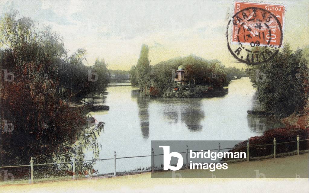 Paris: the lake in the Bois de Boulogne, postcard, 1909