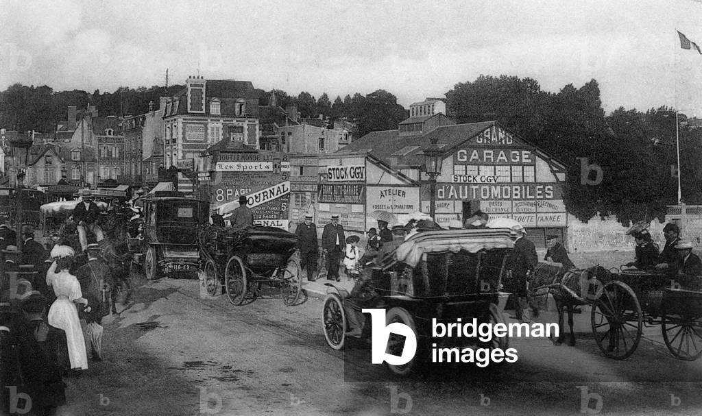 Deauville, Normandy, France: back from horse races, postcard, c. 1900