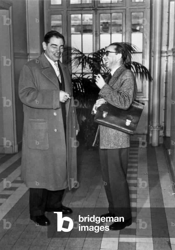 Sacha Nacht (l, 1901-1977) French psychoanalyst and Julian de Ajuriaguerra (1911-1993) spanish psychiatrist c. 1955