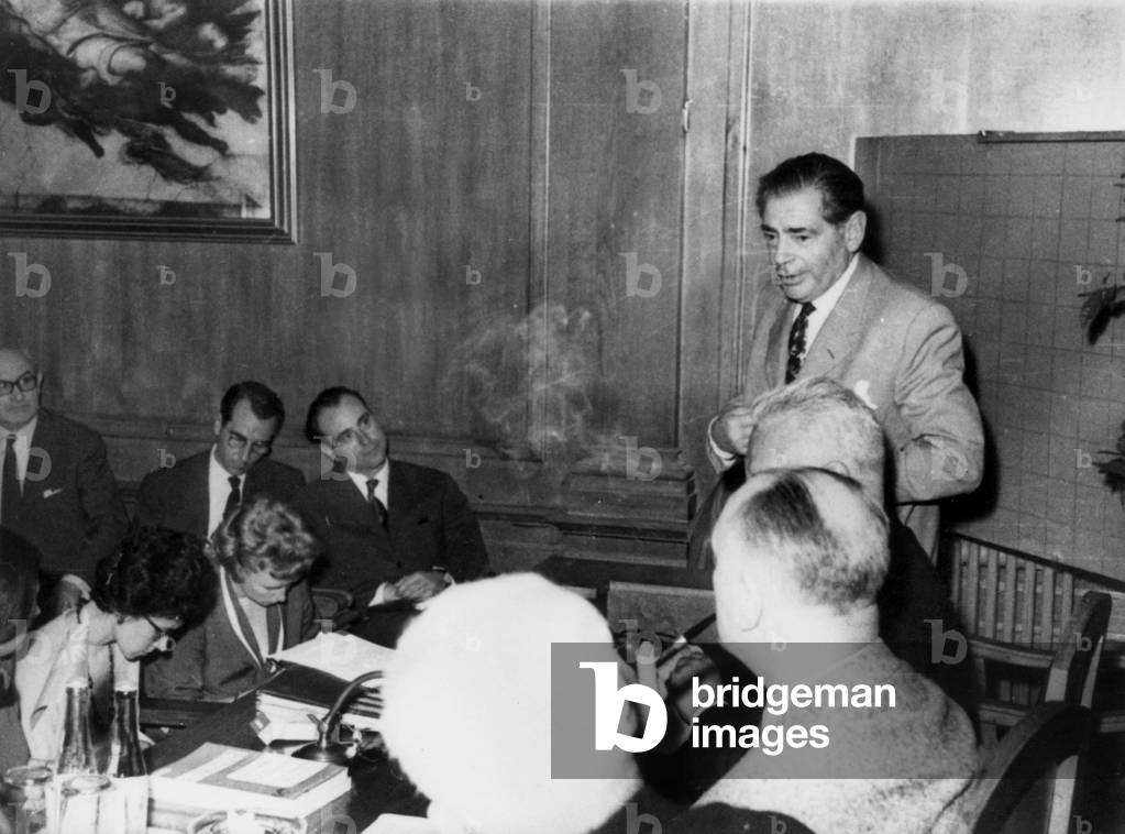 Psychoanalysis Congress in Rome in 1953: Sacha Nacht (standing), seated on l: Julien Rouart, X, Andre Green, 60's