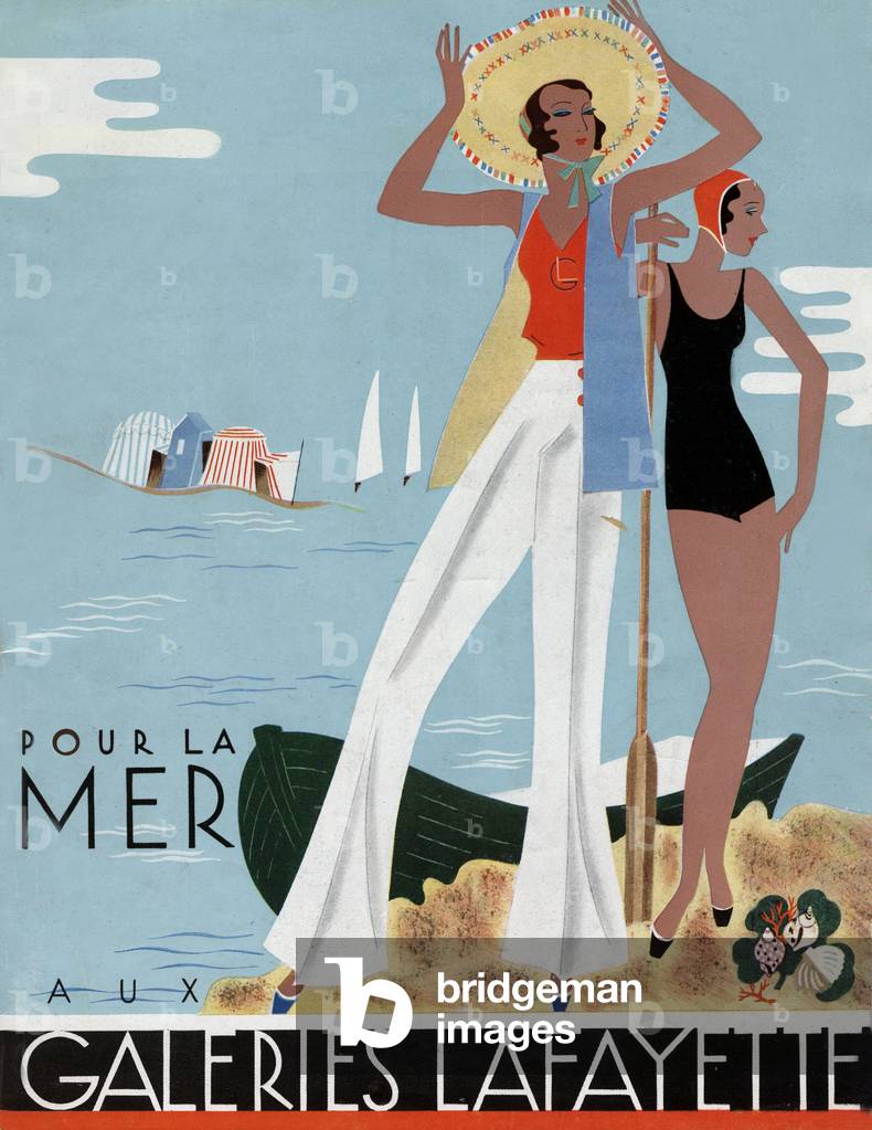 First page of an advertising magazine for the Galeries Lafayette pour la mer, 1928