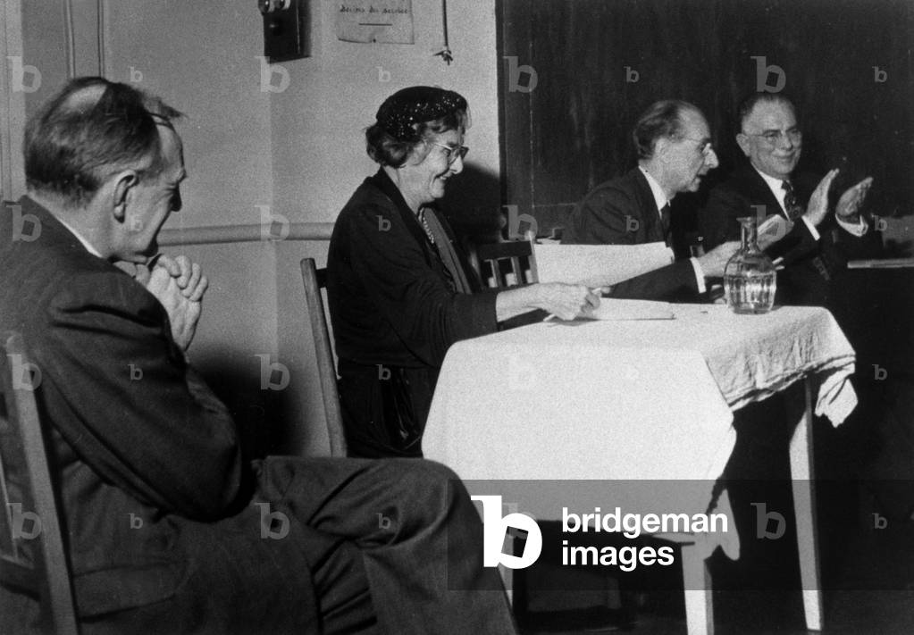 Psychoanalysts l-r: X, Marie Bonaparte (1882-1962) Donald Winnicott, Rene Held early 50's