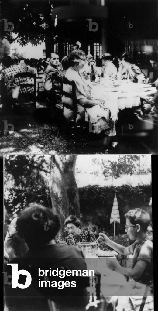 15th Congress of psychoanalysis in Paris in 1938: top: Alice Balint (striped dress), Anna Freud (r, cut) ; bottom: Vilma Kovacs and John Balint (r)