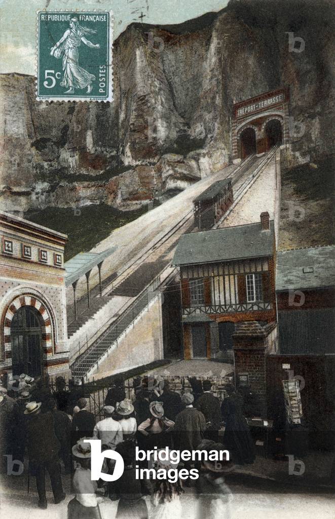 Le Treport, Normandy, France: the terrace and the funicular, postcard, 1910