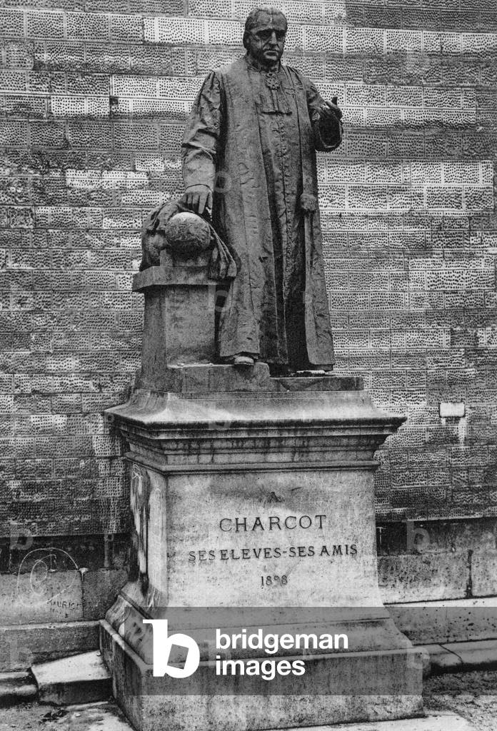La Salpetriere hospital in Paris: statue of Jean-Martin Charcot, postcard, c. 1900