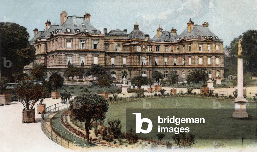 Paris: the Palais du Luxembourg (Luxembourg Palace) and the gardens, postcard, c. 1900