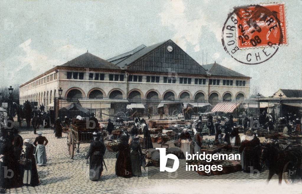 Bourges (Cher): a day of walking, postcard, 1908 - Bourges (France): the market, postcard, 1908