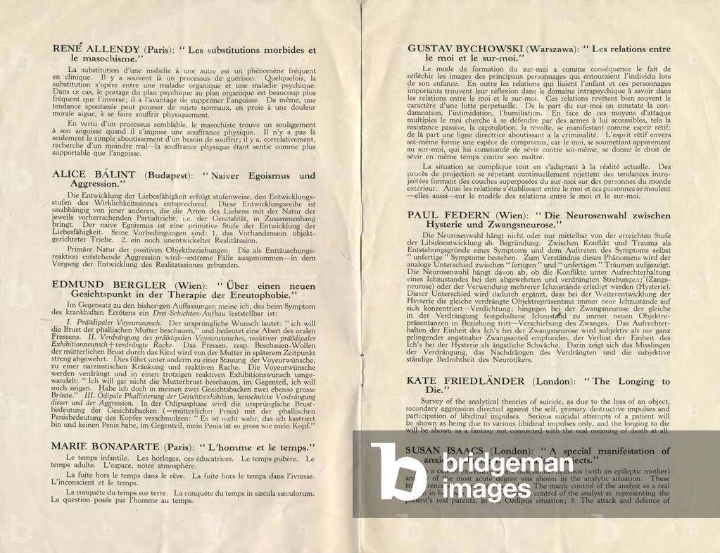 Program of 15th Congress of psychoanalysis in Paris in 1938