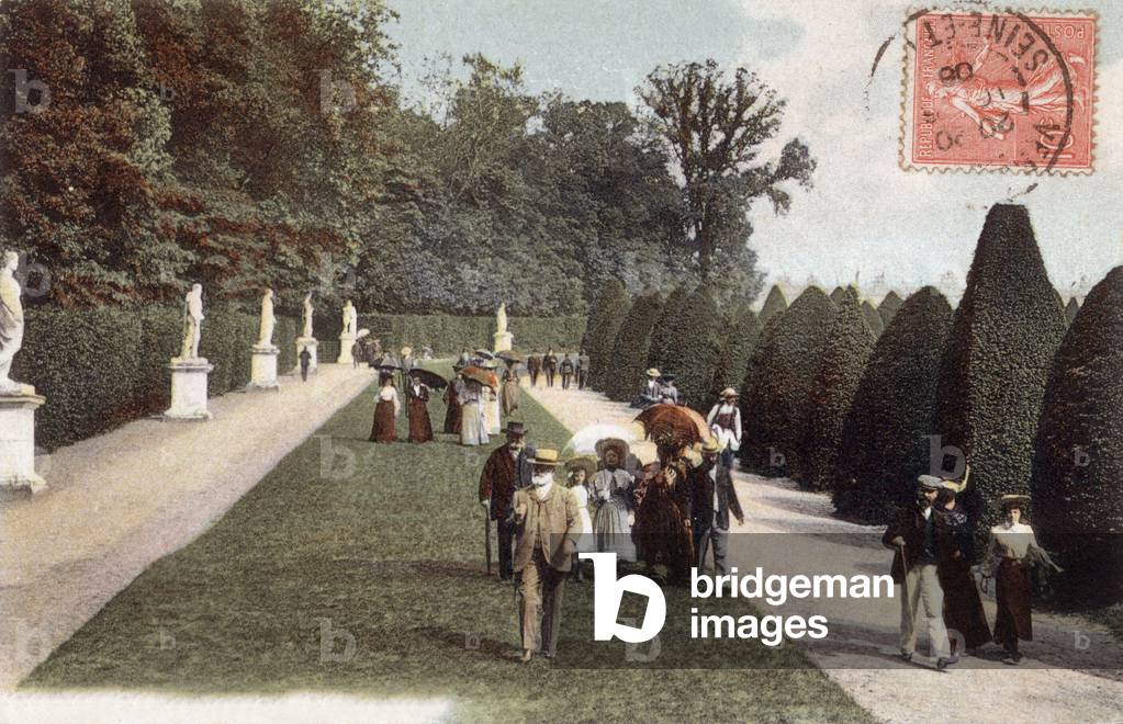 View of the park of Versailles castle, postcard, c. 1906