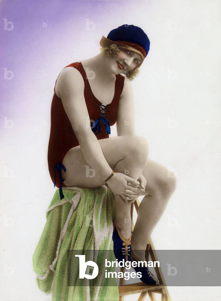 A bather with bathing suit, c. 1920