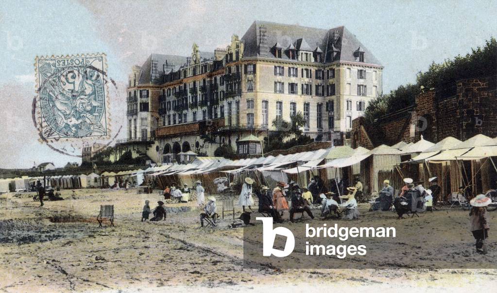Saint Lunaire, Brittany, France: the beach and the Grand Hotel, postcard, 1908