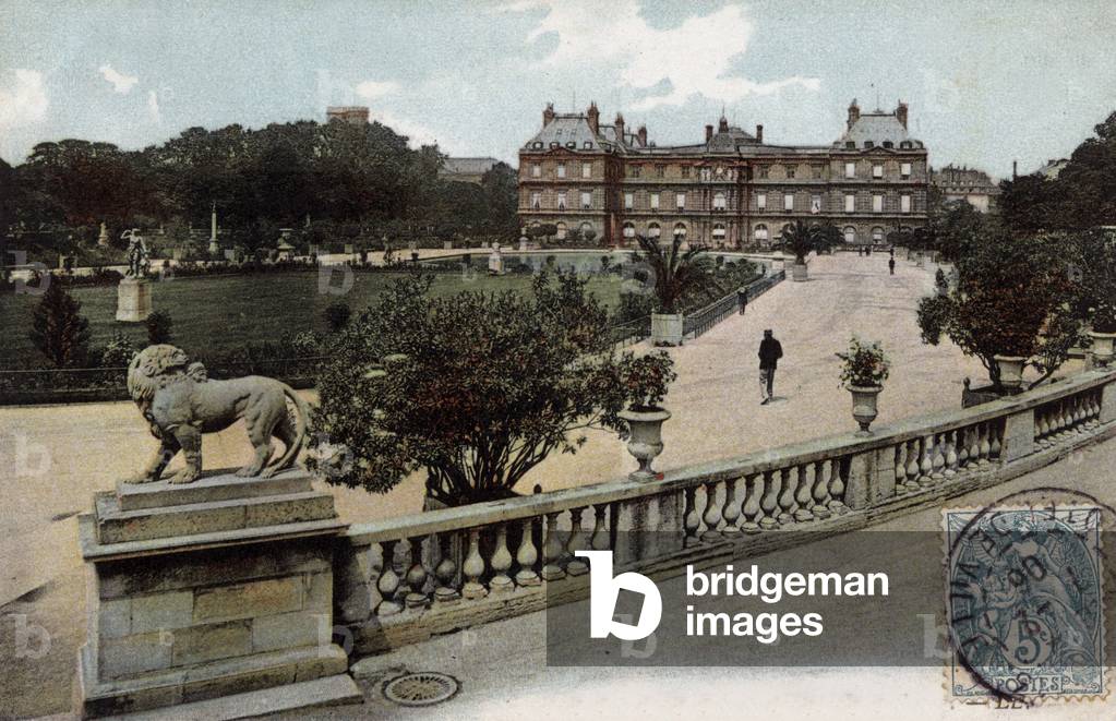 Paris: the Palais du Luxembourg (Luxembourg Palace) and the gardens, postcard, 1906