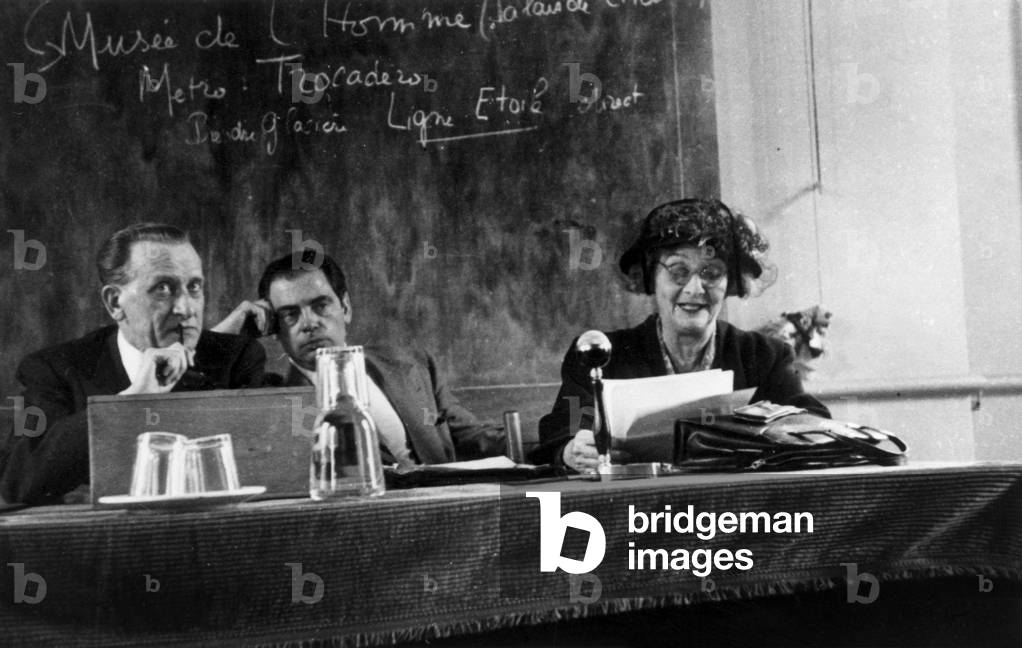 Psychoanalysts Georges Parcheminey (1888-1953), Sacha Nacht (1901-1977) and Marie Bonaparte during a meeting early 50's