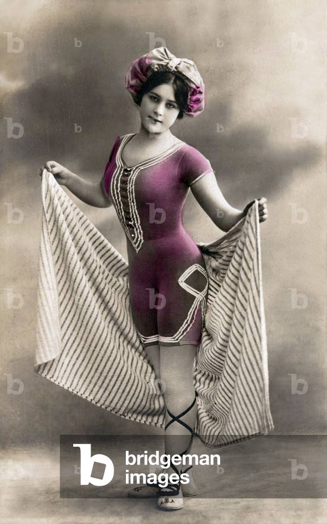 Young woman in swimsuit, postcard, c. 1910