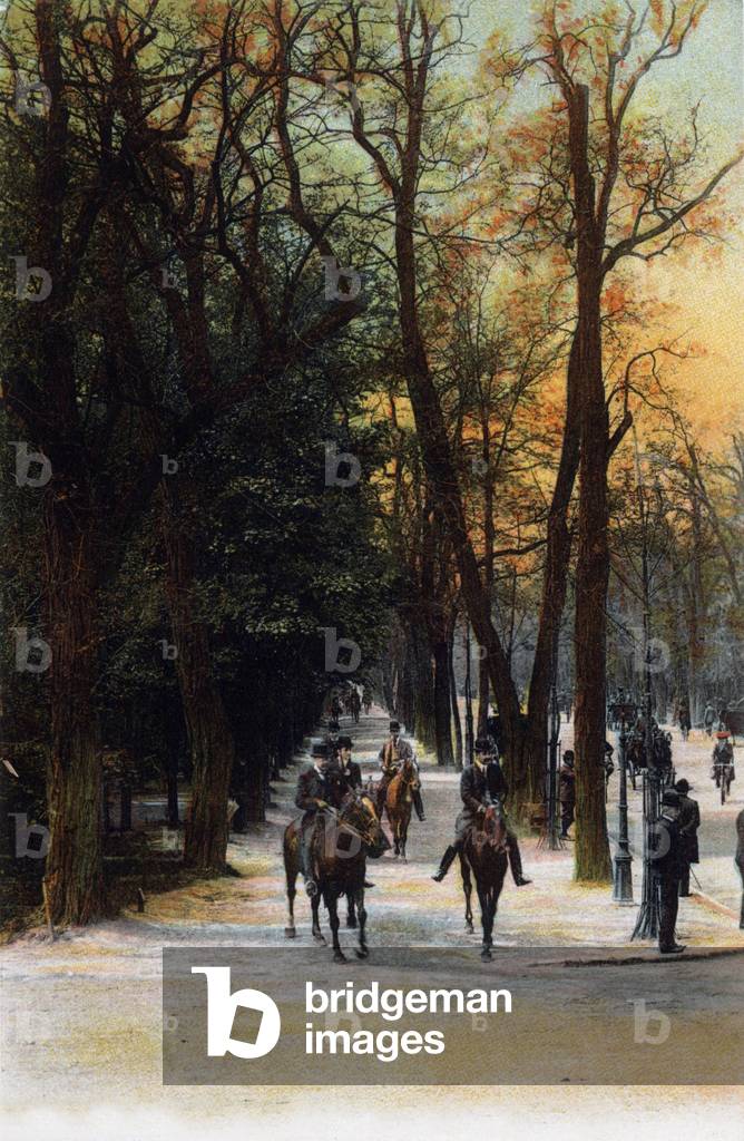 Paris: horsemen in the Bois de Boulogne, postcard, c. 1900