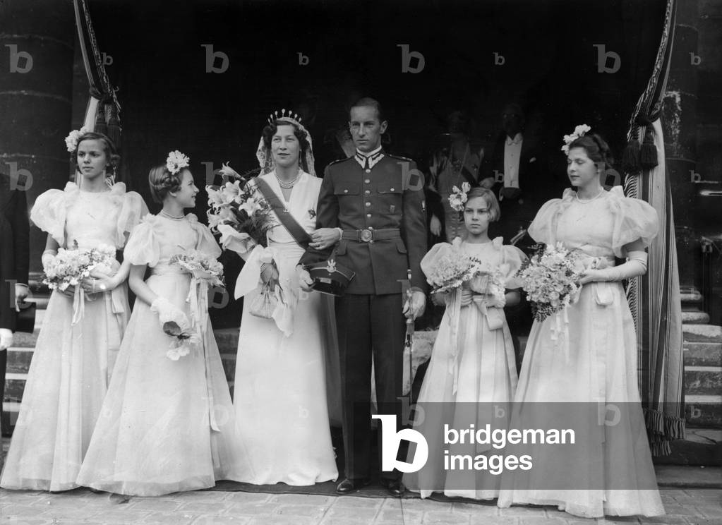 Princess Eugenia of Greece (daughter of MarieBonaparte) and prince Dominique Radzivill leaving church after their wedding in Paris on may 30, 1938