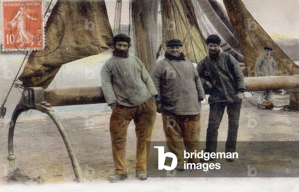 Postcard Types of fishermen Waiting for the scalp 1913