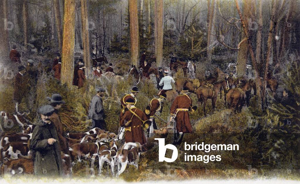 Hunting in Forest of Fontainebleau, France, postcard