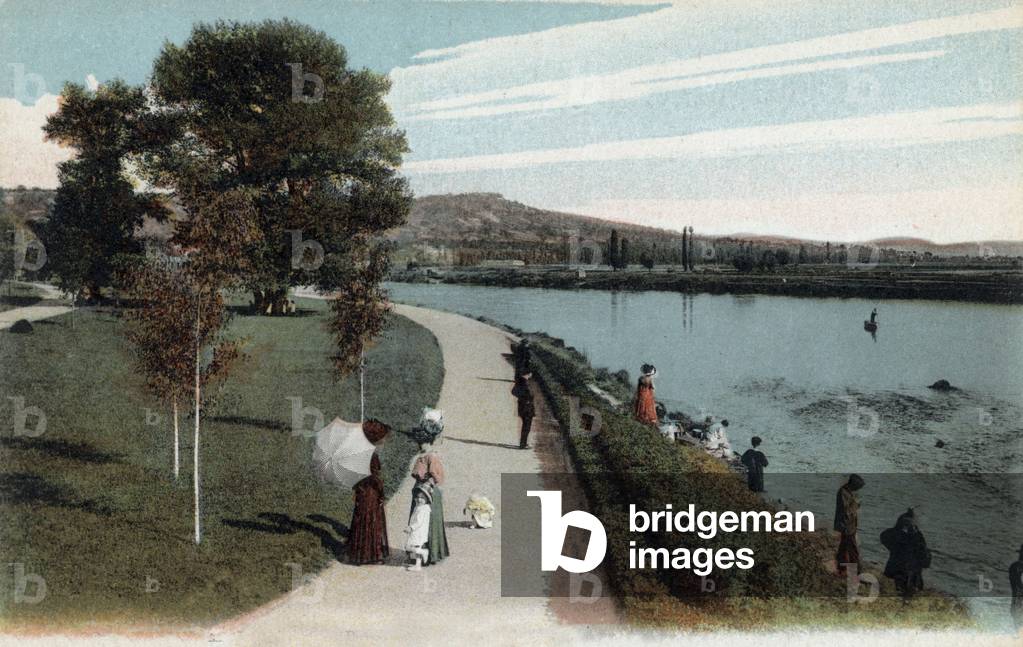 Vichy, France: walk along the Allier river, postcard, c. 1900