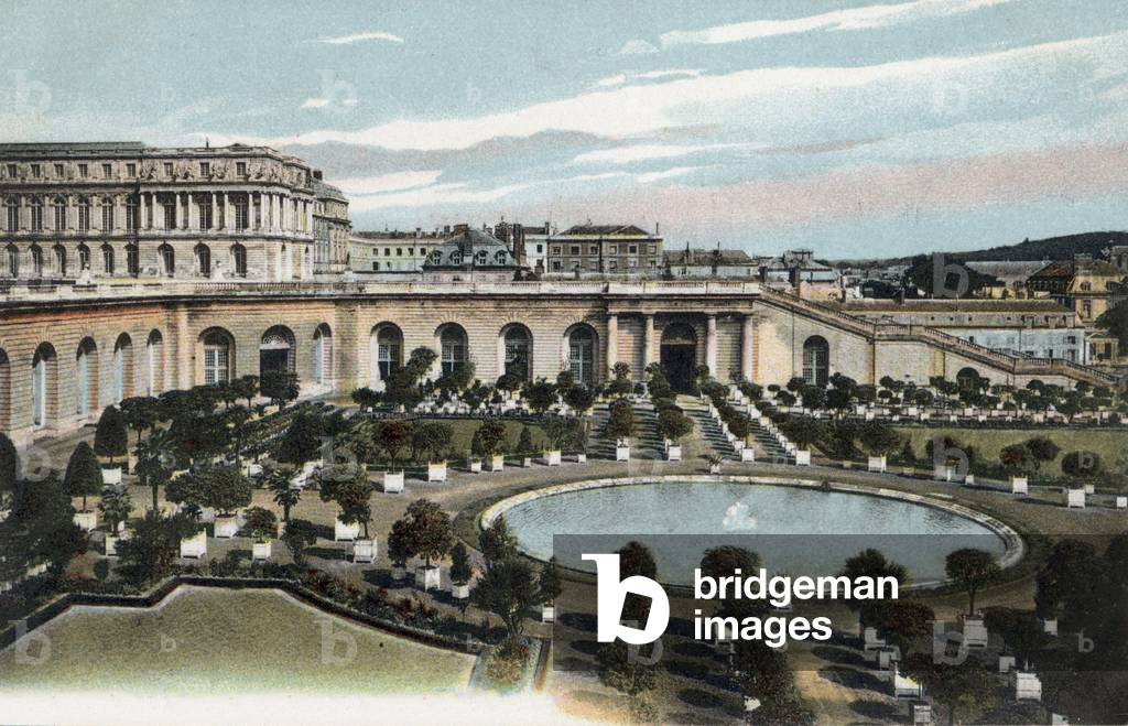 View of the orangery in park of Versailles, France, postcard, c. 1905