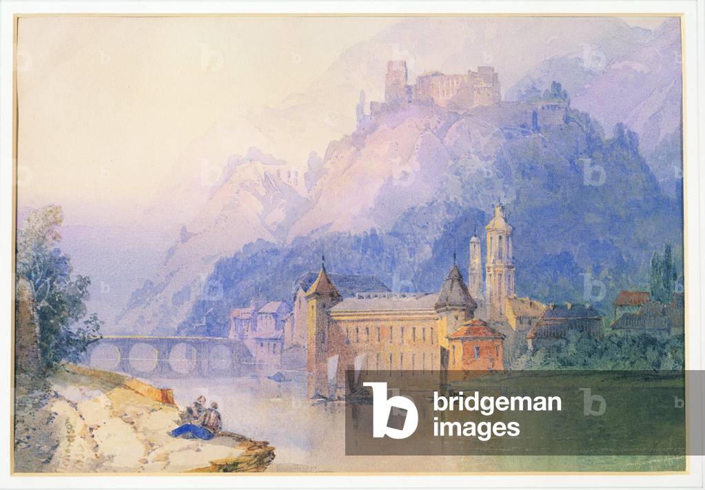 View on the Rhine, 1850 (w/c on paper)