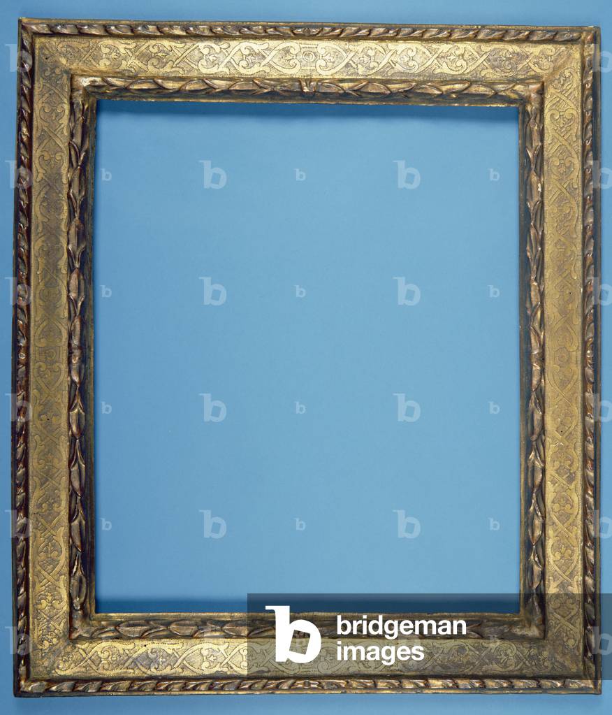 "Cornice in piastra intagliata e dorata con disegno floreale a gradini" di Italian School