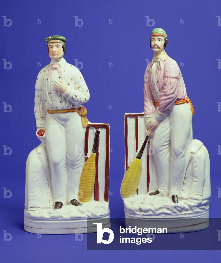 Pair of Staffordshire pottery cricketers reputed to represent George Parr and Julius Caesar (ceramic)