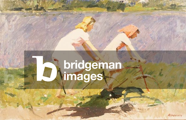 Cycling in the countryside, 1956 (oil on canvas)