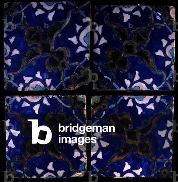 Four Damascus Cuerda Seca Tiles, 16th century (glazed earthenware)