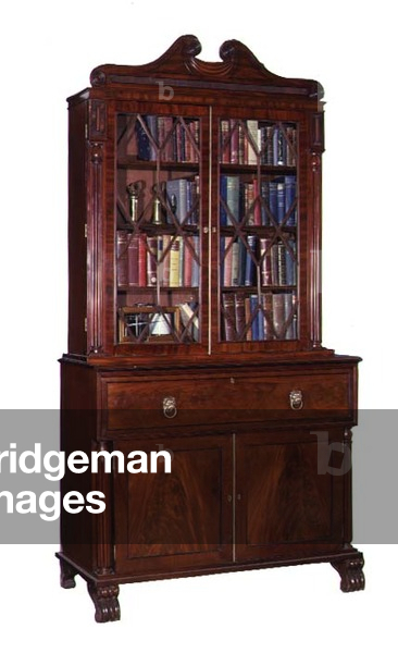Mahogany bureau bookcase with swan neck pediment, early 19th century