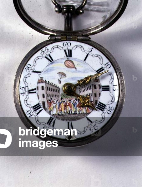 Silver repousse pair of cased verge watches, depicting Andre Jacques Garnerin's parachute exploits over London in 1802, case of dutch silver, c.1769 (see also 59769)