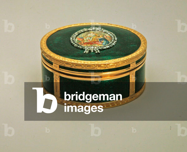 Snuff-Box Showing Catherine II Receiving the Keys from the City of Bendery, 1771/72 (gold, silver, cut diamonds, chased, engraved, pounced, guilloched & painted)