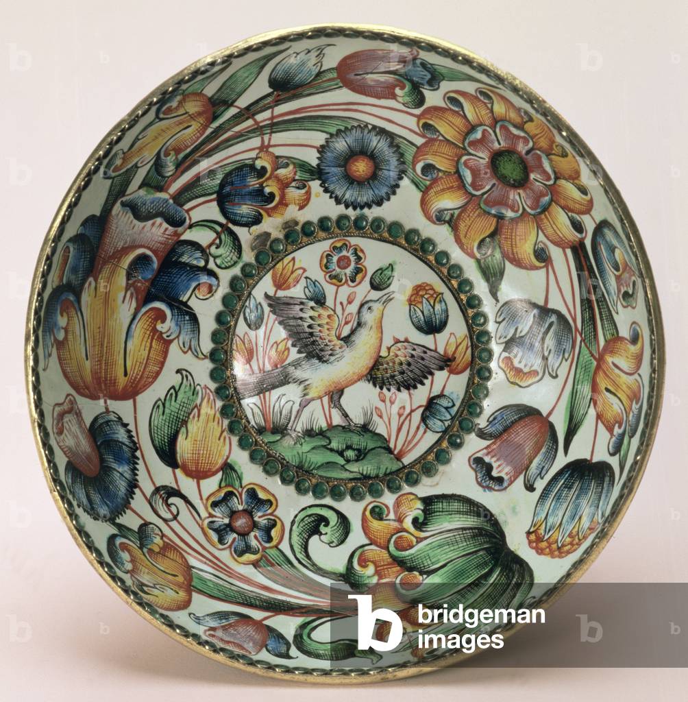 Cup, depicting a bird with raised wings, Russian, late 17th century (silver, filigree, painted enamel)