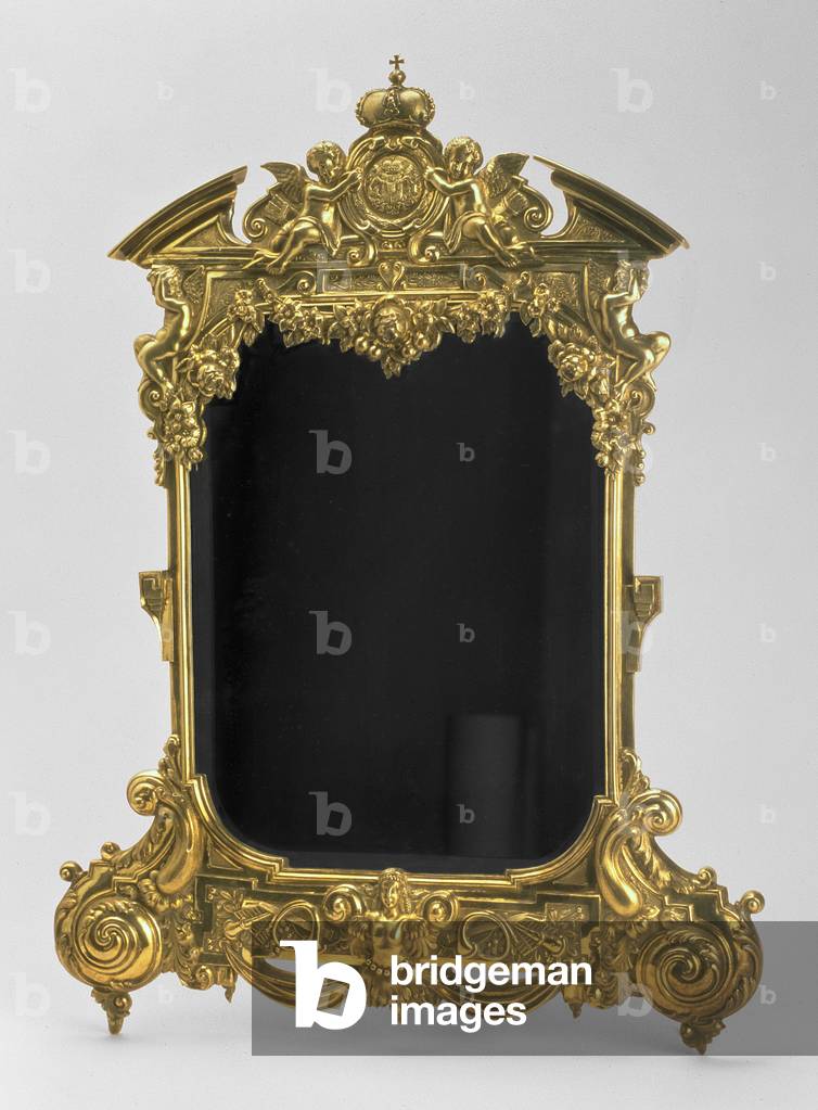 Mirror with the arms of the Princes Yusupov, French, c.1890 (silver gilt, brass, wood, glass)