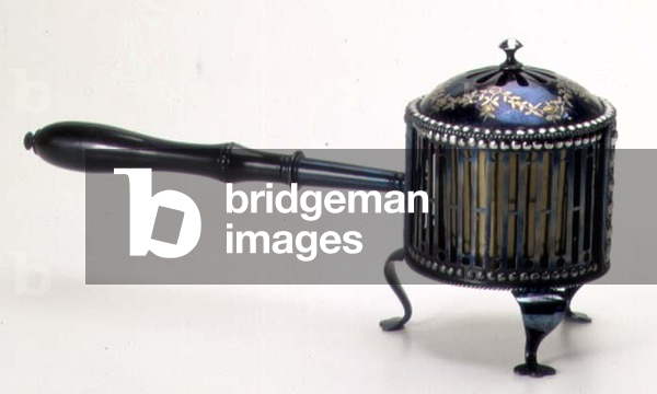 Openwork perfume burner with wooden handle, from the Royal Armoury, Tula, late 18th century (steel, inlaid with copper)
